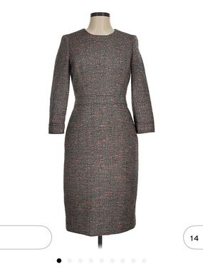 J. Crew Grey Tweed Midi Dress with Pink Flecking